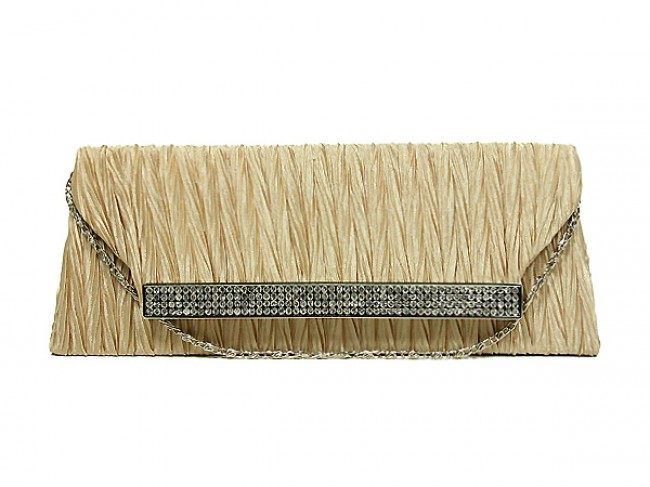 Evening Bag - Pleated Satin w/ Mesh Metal Bar Accent &ndash; Taupe &ndash; BG-92006TP